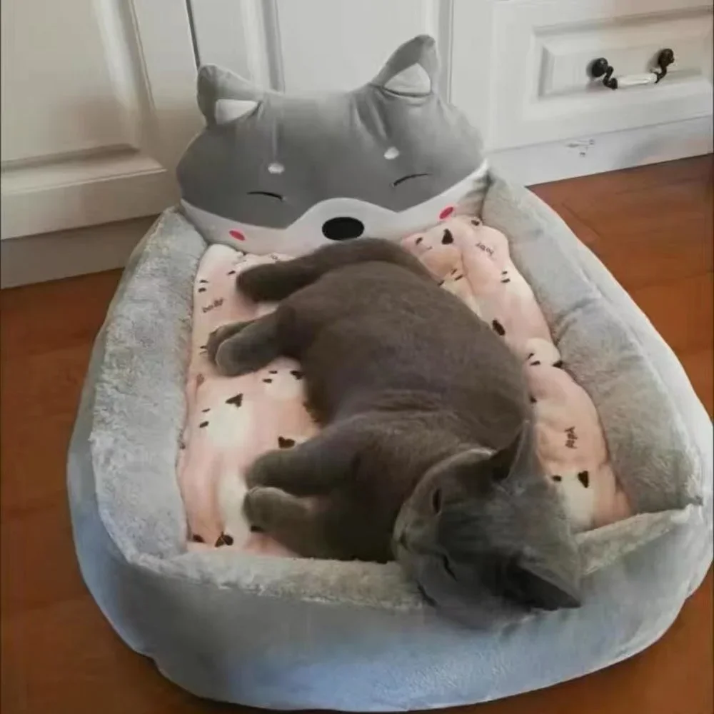 Pet Supplies Dog Bed Cushion Detachable Cartoon Pillow Washable Dog Cushion Gray